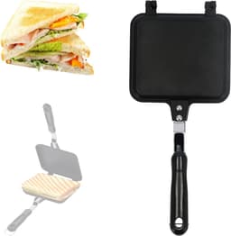 Dubbelzijdige braadpan, vierkant, anti-aanbak, ontbijt, braadpan, sandwich, brood, toast, bakken, pannenkoekenpan, omkeerbare pan, breakfast sandwichmaker met hittebestendig handvat — thumbnail 2