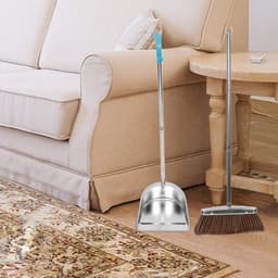 Stoffer en Blik Set - Stofblik met Steel - Vloeren Schoonmaken - Roestvrij Staal - 92.5 cm - Zilver — thumbnail 3