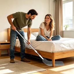Stofzuiger met lange steel - Reinigingsgereedschap plumeau - Huis reinigen - Platte flexibele kop - Uittrekbaar - Grijs — thumbnail 4