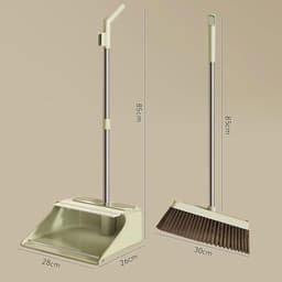 Bezem met stoffer - Reinigingsset - Huishoudelijk schoonmaken - Met ingebouwde kamtanden - Staande opslag - Grijs — thumbnail 3