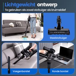 Steelstofzuiger G100 - 350W - Steelstofzuiger Draadloos - Stofzuiger Zonder Zak - 7-delige set met Buigbare Steel - 35kPa - Kruimeldief - Zwart - Saaf — thumbnail 4