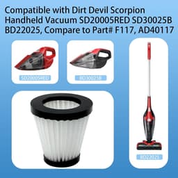 Geschikt voor Dirt Devil Scorpion Model SD20005RED, F117 Adsorptiefilter SD30025B BD22025, Vergelijkbaar onderdeelnummer AD40117 (3 pakketten HEPA-filters en 6 pakketten sponsfilters) — thumbnail 5