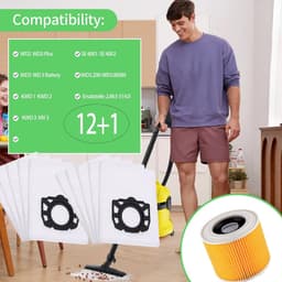 12 stofzuigerzakken + 1 filter Gescht voor Kärcher KFI 357, WD2, WD 2 Plus, WD 3, KWD 1-3, SE 4001, SE 4002, reserveonderdelen 2.863-314.0 (13) — thumbnail 2