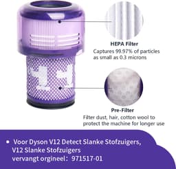 Replacements® HEPA filters geschikt voor Dyson V12 steelstofzuigers - 2 stuks — thumbnail 3