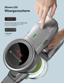Draadloze Steelstofzuiger - 26Kpa - 250W - LED Display - Tapijt & Auto - Krachtig & Stil — thumbnail 5