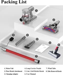 Handstofzuiger met Steel - Automatische stofsensor - Draadloze Steelstofzuiger - Draadloze stofzuiger - Rood - Afneembare Kruimelzuiger — thumbnail 3