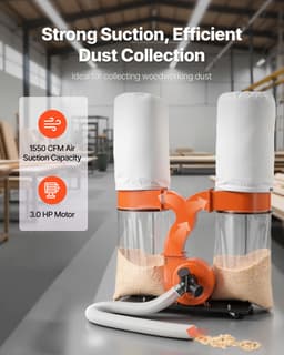 Stofafzuigsysteem, 2634,47 m³/u, 2,5 Micron Spaanafzuigsysteem, 3,0 Pk Zaagselafzuiging met Twee Stofzakken van 132,5 Liter en Twee Filterzakken van 159 Liter, 2800 Tpm, Non-Woven Materiaal — thumbnail 4