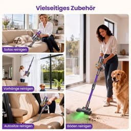 FOSMET Draadloze Hand & Steelstofzuiger - 75000Pa / 600W / 70 Min - Accustofzuiger Zonder Zak - Zelfstandig Staand - Flexibel Buiggewricht - 1,2L Reservoir - Anti-Tangle - Groene LED - Voor Harde Vloeren, Tapijt, Dierenharen & Auto — thumbnail 5