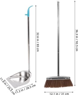 Stoffer en Blik Set - Stofblik met Steel - Vloeren Schoonmaken - Roestvrij Staal - 92.5 cm - Zilver — thumbnail 5