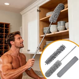 Platte Stoffer - Stofwisser Dweil - Onder apparaten schoonmaken - Afneembare microvezelkop - 46 cm - Grijs — thumbnail 3