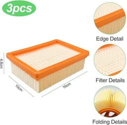 3-pack vervangingsfilters, vlakgeplooide filters, HEPA-filter accessoirekit, vlakgeplooide stofzuigervervangingsfilters geschikt voor Karcher WD5 WD4 MV4 MV5 stofzuigers — thumbnail 4