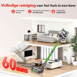 Adormii Steelstofzuiger Draadloos – 50 kPa Sterke Zuigkracht – Tot 60 Min Accuduur – Anti-haarwikkel Vloerborstel – 4 HEPA-filters – 1,6 L Stofreservoir – Groene LED Stofdetectieverlichting – Groen — thumbnail 2
