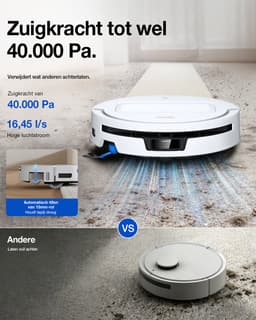Ecovacs Deebot T90 Max Pro Omni – Robotstofzuiger Met Dweilfunctie – 40.000 Pa – 9,5 cm Ultradun – ZeroTangle 4.0 Anti-klit – Omni-Station – Wit – 1000ml Schoonmaakmiddel — thumbnail 5