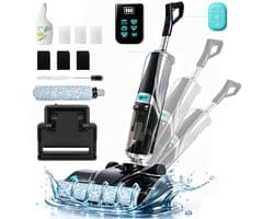 Grenintol Vloerreiniger 3-in-1 – Nat- en Droog Stofzuiger – Met Dweilfunctie – 15kPa – 180° Platliggend – Zelfreiniging met Geëlektrolyseerd Water – Automatische Droging – Dubbelzijdige Randreiniging – 35 Min Accuduur – Zilver