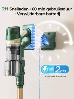Laresar V12 Draadloze Steelstofzuiger – 2 Uur Snelladen – 65 kPa / 600W – Tot 60 min Accuduur – LED Touchscreen – V-Vormige Anti-Klit Borstel — thumbnail 3