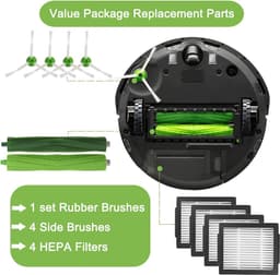 Vervangende Onderdelen kit geschikt voor iRobot Roomba i7 i7+i3+i3 i4+i4 i6 i6+i8 i8+/Plus E5 E6 E7 Stofzuiger accessoires, 1 set Rubber Borstel, 4 Zijborstels, 4 HEPA Filters (9 Stks) — thumbnail 3