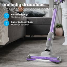 Auronic Steelstofzuiger Draadloos 220W - Draadloze Stofzuiger - HEPA Filter - Zelfstaand - Extra Accu - Op Accu - Zonder Zak - Kruimeldief - Vacuum Cleaner - Grijs/Paars — thumbnail 3