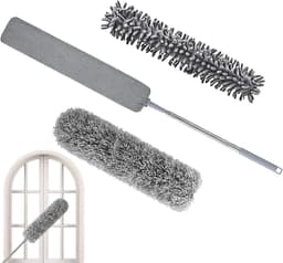 Platte Stoffer - Stofwisser Dweil - Onder apparaten schoonmaken - Afneembare microvezelkop - 46 cm - Grijs — thumbnail 1