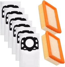 8 stuks - 6 zakken + 2 filters - Vervangende stofzakken en filterset compatibel met Karcher MV4 MV5 MV6 WD4 WD5 WD6 stofzuigers voor professioneel gebruik — thumbnail 1