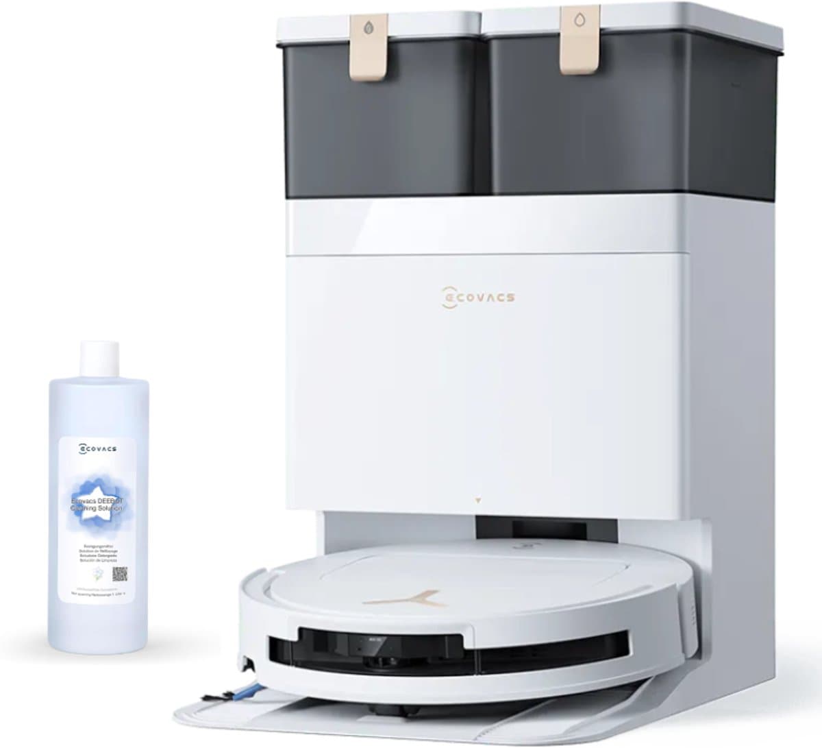 ECOVACS DEEBOT T50 PRO OMNI Gen3 Robotstofzuiger met Dweilfunctie - 25.000Pa - 8.1 cm Ultradun - ZeroTangle 3.0 - TruEdge 2.0 Randreiniging - AIVI 3D 3.0 Obstakelvermijding - 75°C Heetwater-Wit - 1000ml Schoonmaakmiddel — afbeelding 1