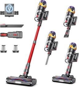 Draadloze Steelstofzuiger - Krachtige Zuiger - Snel Huis Schoon - Hoge Zuigkracht 650W - 3.6kg 122cm Hoog - Rood — thumbnail 1
