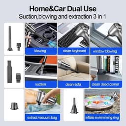 Draadloze Autostofzuiger - Handheld Kruimeldief - Auto Interieur Reinigen - Krachtige Zuigkracht 95000PA - 500 Gram - Grijs — thumbnail 4