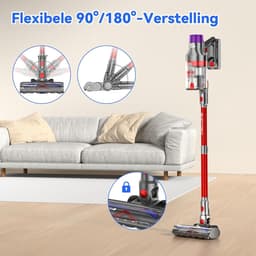 Steelstofzuiger Draadloos - Snoerloze Stofzuiger - Huis Schoonmaken - 600 Watt Kracht - 80 Min Werktijd - Rood — thumbnail 4