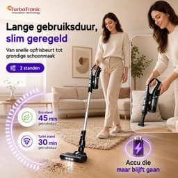 TurboTronic VS280 Cyclonic - 2-in-1 draadloze Steelstofzuiger met kruimeldief – hoge zuigkracht - 2 snelheden - 2200 mAH accu - 180W - extra accessoires - Zwart — thumbnail 3