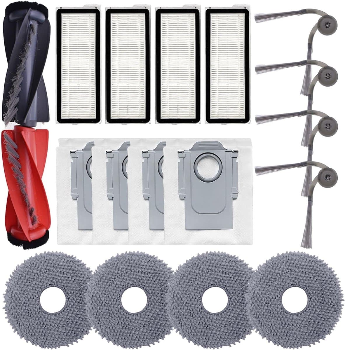 18stuks - stofzuiger - geschikt voor - Roborock Qrevo P20/P20PRO/Qrevo Curv S5X / Qrevo Edge/ Qrevo Edge S5A reserveonderdelenset - 2 hoofdborstels, 4 HEPA-filters - 4 reinigingsdoeken - 4 stofzakken - 4 — afbeelding 1
