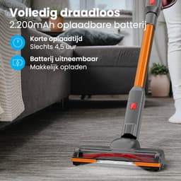Auronic Steelstofzuiger Draadloos 220W - Draadloze Stofzuiger - HEPA Filter - Zelfstaand - Op Accu - Zonder Zak - Kruimeldief - Vacuum Cleaner - Grijs/Oranje — thumbnail 3
