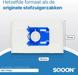 SQOON® Stofzuigerzakken - Geschikt voor AEG (VX8.2 Silence, VX7, VX6, GR201S, GR201M), Philips (3000 Series, Power Go, Performer) en Electrolux (Standard Bag, XXL130, Ergospace) - Hoogwaardige Kwaliteit! - 8 stuks — thumbnail 2