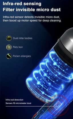 Steelstofzuiger - Elektrsche steelstofzuiger - Kruimeldief - 2in1 - LED touchscreen - Stofsensor - Anti mijt borstel - Automatische snelheidsregeling - 27kPa — thumbnail 5