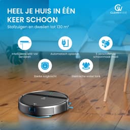 CleanWise Henk Robotstofzuiger + 4 zijborstels – Nederlands Product – Voor Huisdieren – Met Dweilfunctie & Laadstation – Dweilrobot – 4500 Pa – HEPA 14 – Ultra dun 7,4 cm – App & Spraakbediening – Voor Huisdierharen, Harde Vloeren & Tapijt — thumbnail 2