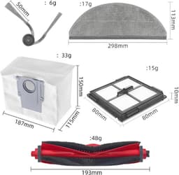 Stofzuiger accessoireset - geschikt voor Roborock Q10 VF+/PF Robotstofzuiger - 1 Hoofdborstel - 2 vacuümzak - 2 Dweildoek - 2 Zijborstels - 2 Filter - 9stuks — thumbnail 3