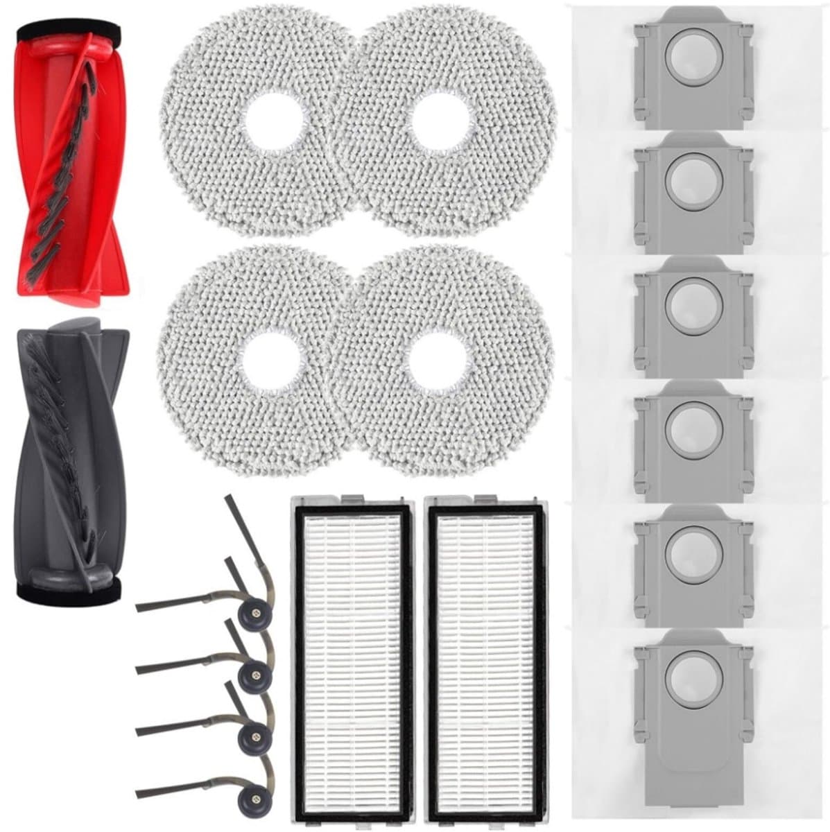 18 stuks Accessoires geschikt voor Roborock Qrevo Curv,Qrevo Curv S5X,Qrevo Edge,Qrevo Edge S5A,Qrevo S5V, P20 Pro stofzuiger - 2 hoofdborstels,2 HEPA-filters,6 stofzakken,4 reinigingsdoeken,4 zijborstels — afbeelding 1