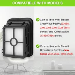6 Pack Vervanging 1866 Vacuüm Filters Vervanging voor Bissell CrossWave Pet Pro 1785 2306 2551 & 2554 CrossWave Draadloze Max Alles in Een Nat-Droog Stofzuiger — thumbnail 3