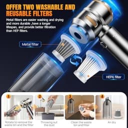 Mini Auto Stofzuiger 20000PA 4-in-1 Snoerloze Handheld Stofzuiger met Brushless Motor, Ingebouwde 6000mAh Batterij, Type C Opladen, Air Duster & Air Blower & Pomp voor Auto, Kantoor en Huis — thumbnail 5