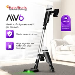 TurboTronic AIV6 Steelstofzuiger met kruimeldief zonder zak - Draadloos - Hoge zuigkracht - HEPA - lichtgewicht - 2 Snelheden - Geschikt voor harde en zachte vloeren - Zwart-Wit — thumbnail 2
