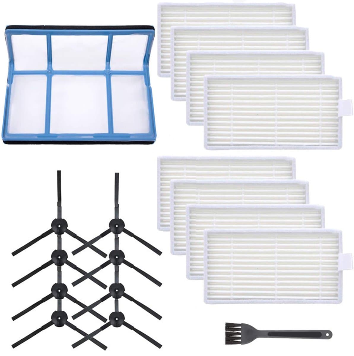 Vervangende onderdelen set - geschikt voor ilife V5 - V5s - V3 - V3s - V5pro - V50 - V55 - X5 - Vervangingsfilterset - robotstofzuigeraccessoires - Inclusief twee filters, een zijborstel en een reinigingsborstel - 18 stuks — afbeelding 1