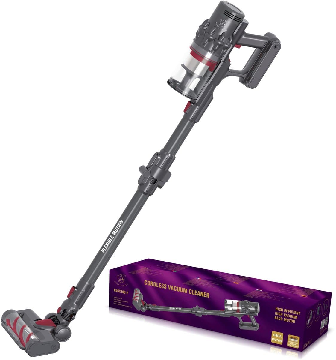Steelstofzuiger – Draadloze – 45 min Gebruikstijd – 400W – HEPA Filter – LED verlichting zuigmond – Royal Swiss® — afbeelding 1
