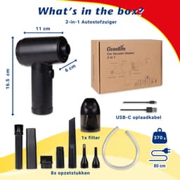 CleanRite Auto Stofzuiger Draadloos - Autostofzuiger - Kruimeldief - Handstofzuiger - 68W - Zwart — thumbnail 2