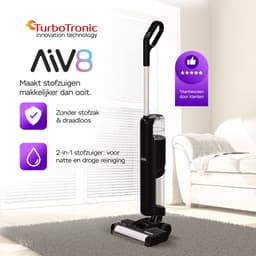 Turbotronic AIV8 Draadloze Vloerreiniger - Steelstofzuiger Met Dweilfunctie - Zelfreinigend - Stofzuigt en dweilt - Nat Droog Stofzuiger - Elektrische Dweil - Zwart — thumbnail 2