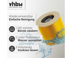 vhbw 5-plooienfilter, vervangingsfilter voor Kärcher 6.414-772.0, 6.414-552.0, 6.414-547.0, KFI 3310, 2.863-303.0, 9.755-260.0 voor stofzuigers – patroonfilter geel