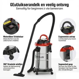 3 IN 1 Industriële Nat- En Droogzuiger, Zakloze Stofzuiger Met 4 Zwenkwielen, HEPA-filter, Elektrische Nat- En Droogzuiger Voor De Werkplaats — thumbnail 4