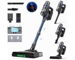 Olvy Steelstofzuiger Draadloos 350W - Met Dweilfunctie - 35000Pa - 5 Zuigniveaus - Vacuum Cleaner - Draadloze Snoerloze Stofzuiger - Zonder Zak - Op Accu - Kruimeldief