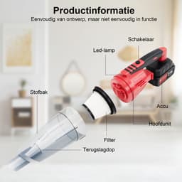 Accu handstofzuiger 5500PA, draagbare kruimeldief voor auto interieur en huishouden, ingebouwde LED lamp, inclusief borstel en spleetopzetstuk — thumbnail 2