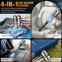 Mini Auto Stofzuiger,22000PA 4-in-1 snoerloze handheld stofzuiger met Brushless Motor Built-in 6000mAh batterij Type C Air Duster & Air Blower & pomp voor auto, kantoor — thumbnail 4