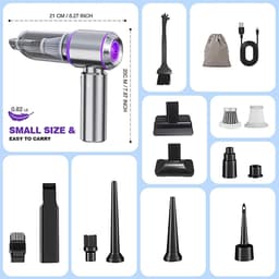 Mini Autostofzuiger - Draadloze Handstofzuiger - Auto Kantoor Thuis - 4-in-1 Functies - 22000PA Zuigkracht - Zilver Paars — thumbnail 4