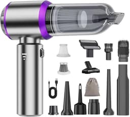 Mini Autostofzuiger - Draadloze Handstofzuiger - Auto Kantoor Thuis - 4-in-1 Functies - 22000PA Zuigkracht - Zilver Paars — thumbnail 1