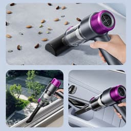 Draadloze handstofzuiger – Autostofzuiger – Handblazer – Mini-huisstofzuiger – Draagbaar – Inclusief 1 filterpatroon – 135W superzuigkracht – USB-interface – 6500PA – Premium grijs + rozerood — thumbnail 5